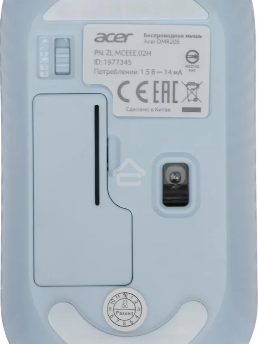 Мышь беспроводная Acer OMR205 белый/голубой, 1200 dpi, радиоканал, USB, кнопки - 3