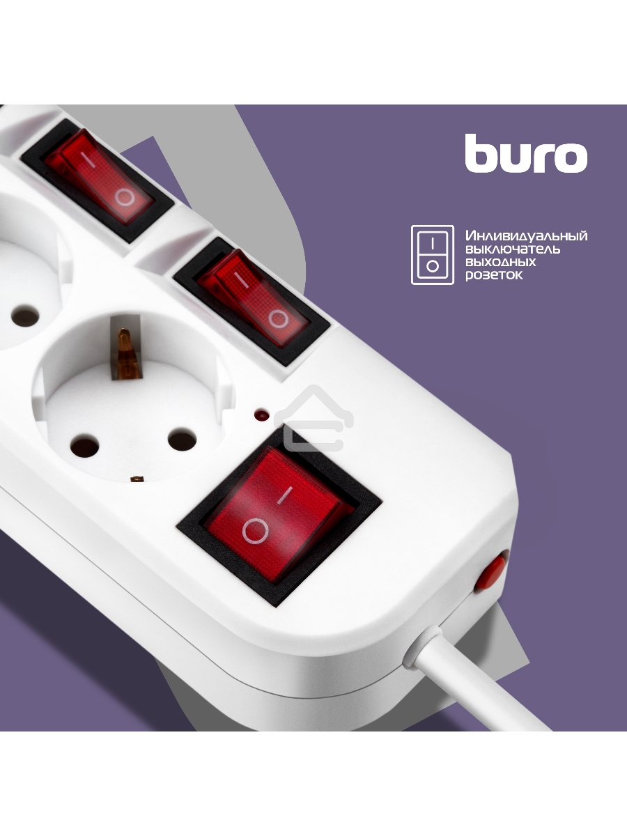 Сетевой фильтр Buro 500SH-3-SW-W 3м (5 розеток) белый (коробка)
