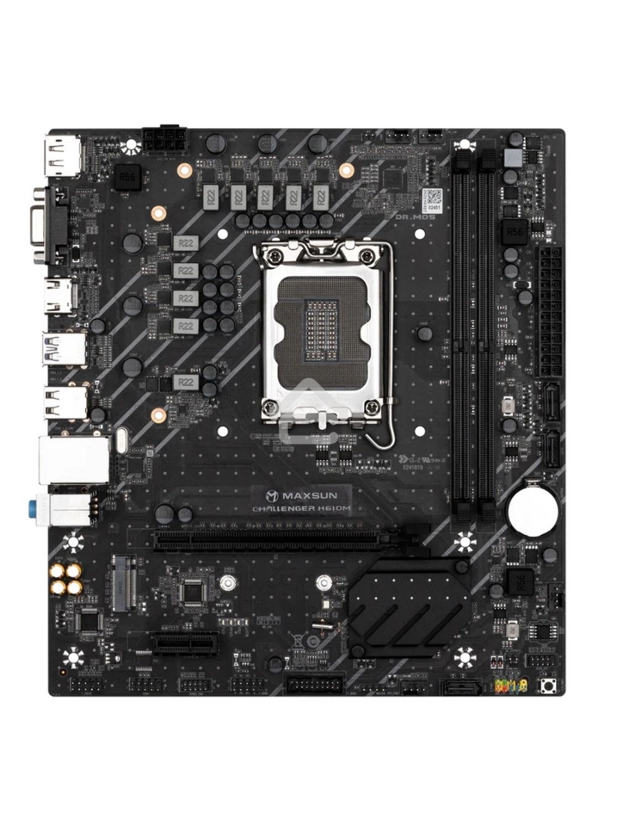 Материнская плата Maxsun Maxsun H610M, LGA 1700, Intel H610, 2xDDR4, 1xM.2, 3xSATA, 1xPCIe 4.0 x16, 1xPCIe x1, 1xHDMI, 1xDP, 1xVGA, 1x 1Gb LAN, 4xUSB 2.0, 2xUSB 3.2 Gen 1, 5.1, mATX