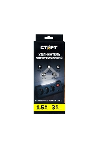 Удлинитель сетевой СТАРТ S 3x1 ZDV 2USB-- 12, 3 розетки, до 16А, 2xUSB, 1.5м, с заземлением, кнопка включения, функцией ночника, защитными шторками от детей, белый