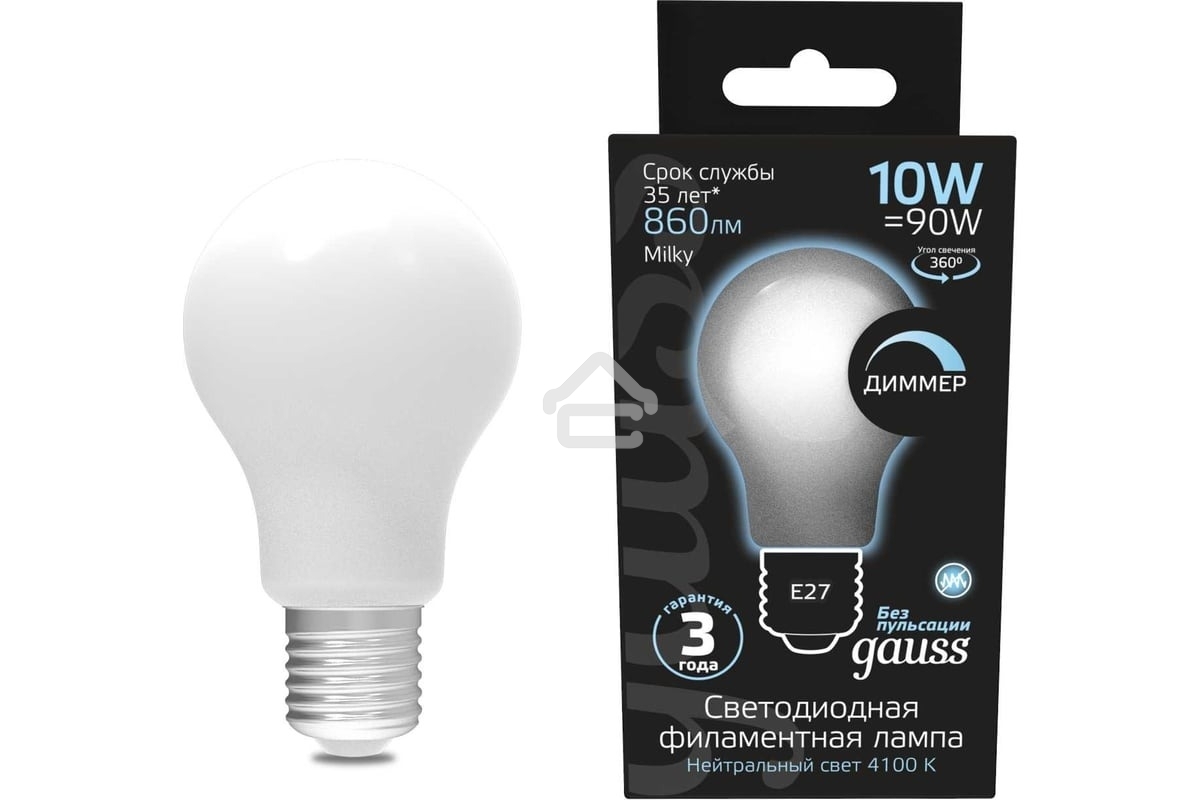 Лампа светодиодная Gauss Filament A60 E27 10Вт 4100К OPAL диммир