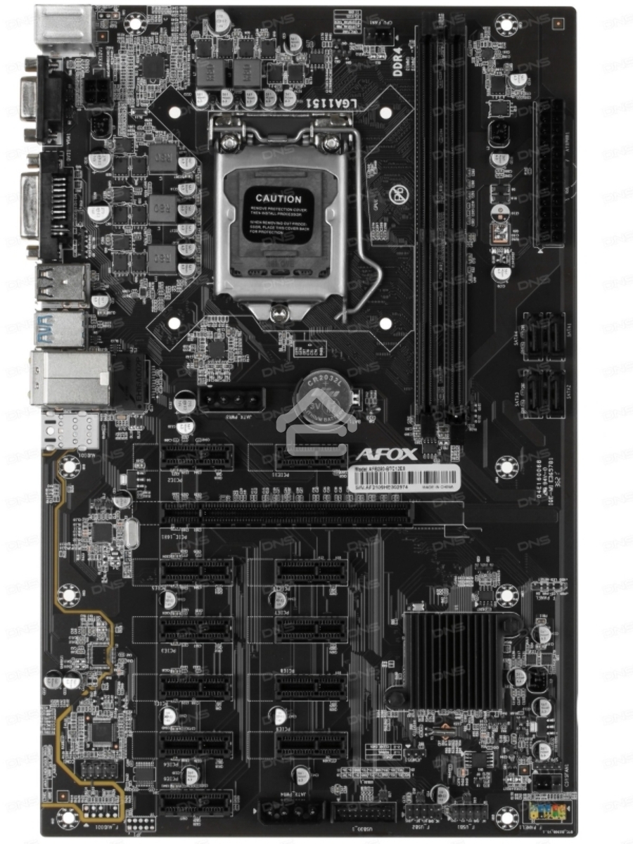 Материнская плата AFOX AFB250-BTC12EX, LGA 1151, Intel B250, 2xDDR4, 4xSATA, 1xPCIe 3.0 x16, 11xPCIe x1, 1xDVI-D, 1xVGA, 1x 100Mb LAN, 2xUSB-A 2.0, 2xUSB-A 3.2 Gen 1, ATX