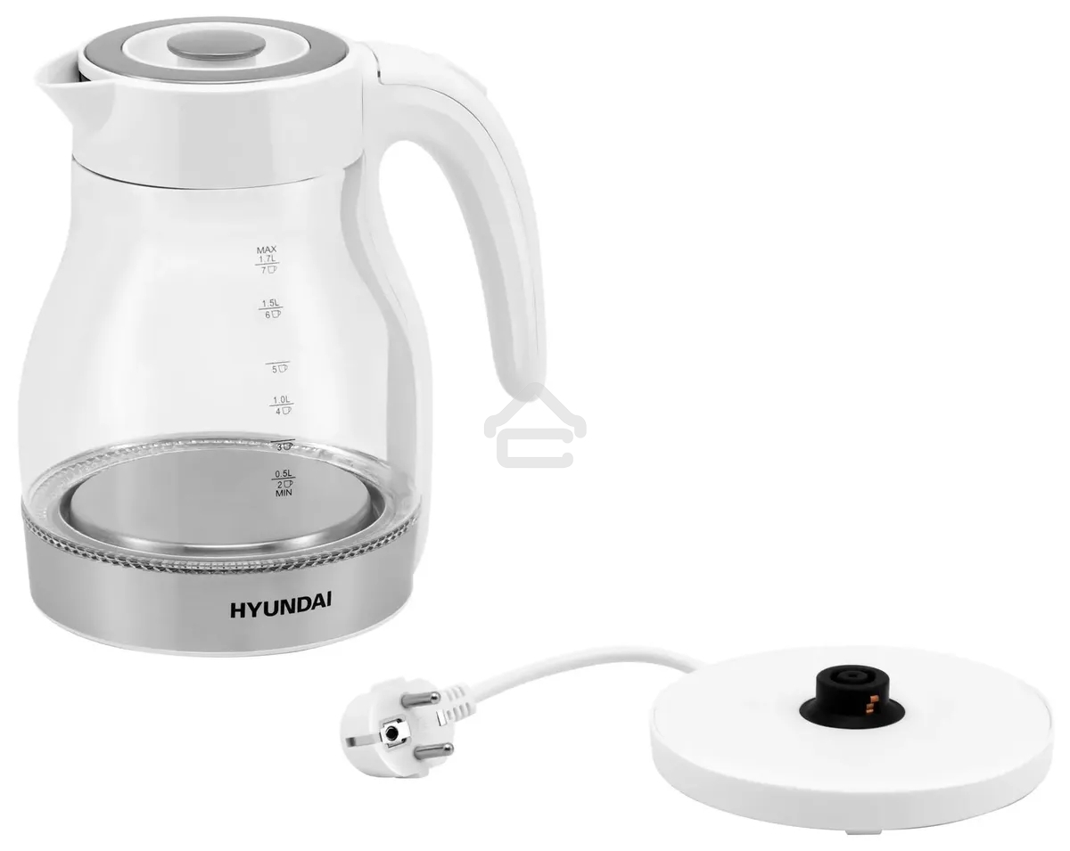 Чайник электрический Hyundai HYK-G3802 1.7л. 2200Вт белый/серебристый (корпус: стекло)