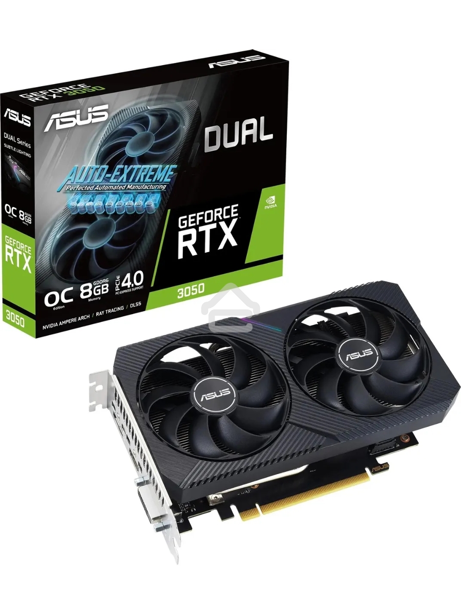 Видеокарта Asus NVIDIA GeForce RTX 3050 8192Mb DUAL-RTX3050-O8G-V2 PCI-E 4.0 128 GDDR6 1822/14000 HDMIx1 DPx3 HDCP Ret