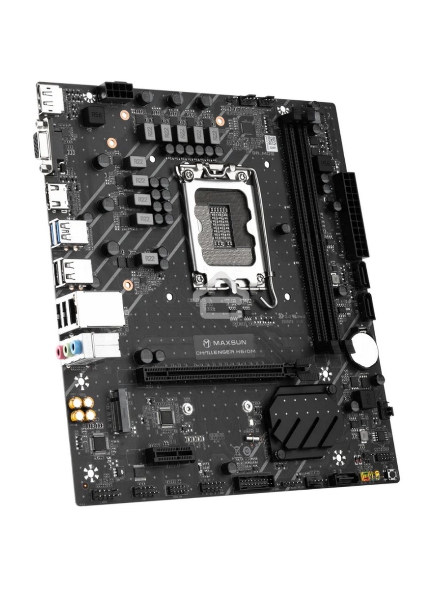 Материнская плата Maxsun Maxsun H610M, LGA 1700, Intel H610, 2xDDR4, 1xM.2, 3xSATA, 1xPCIe 4.0 x16, 1xPCIe x1, 1xHDMI, 1xDP, 1xVGA, 1x 1Gb LAN, 4xUSB 2.0, 2xUSB 3.2 Gen 1, 5.1, mATX