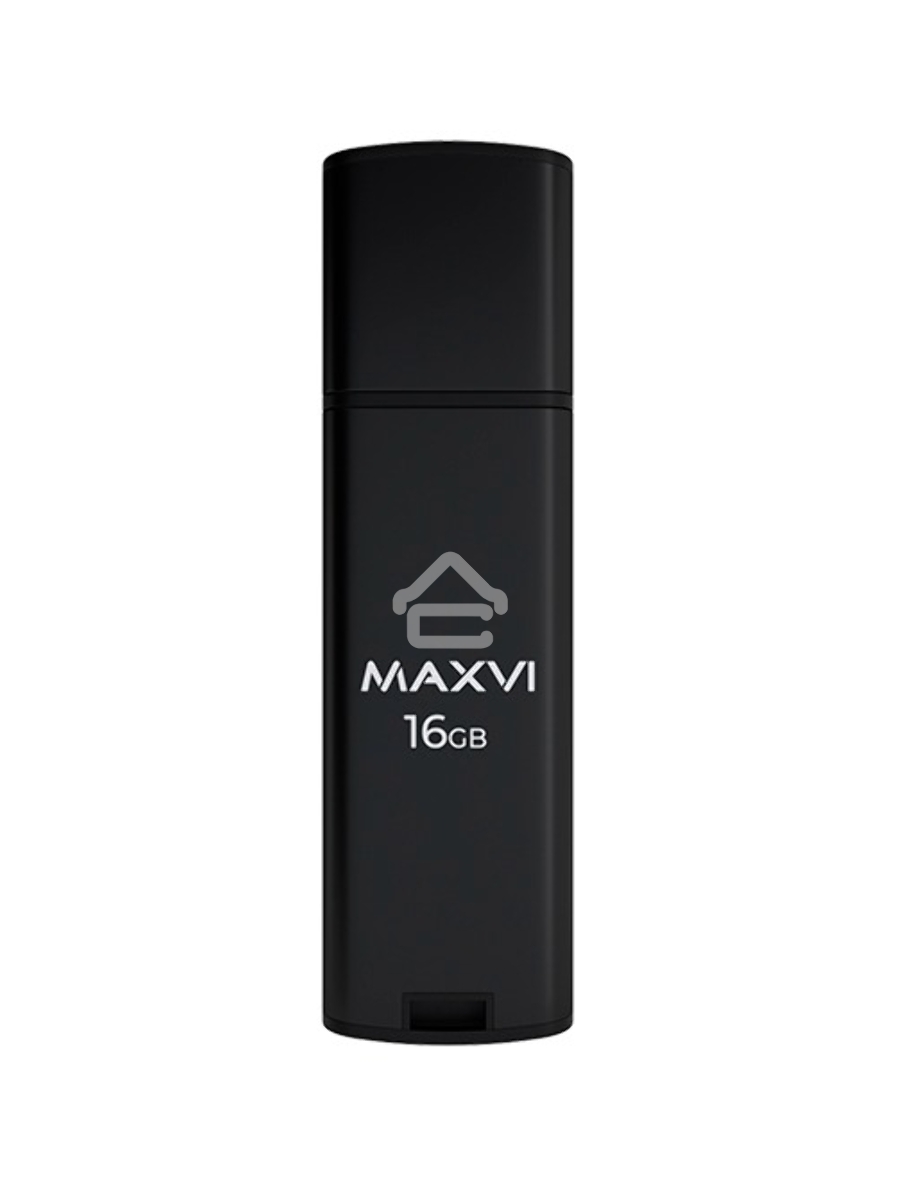 Флеш диск Maxvi MP2 16GB USB 2.0 black, монолит с колпачком, ABS пластик + металл