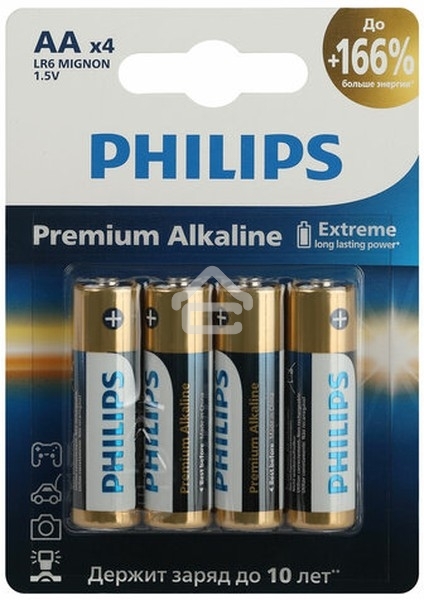 Элемент питания алкалиновый AA/LR6 1.5В Premium (блист. 4шт) Philips Б0062753