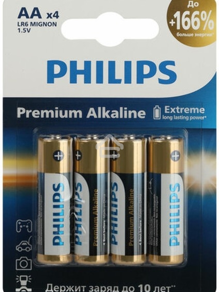 Элемент питания алкалиновый AA/LR6 1.5В Premium (блист. 4шт) Philips Б0062753