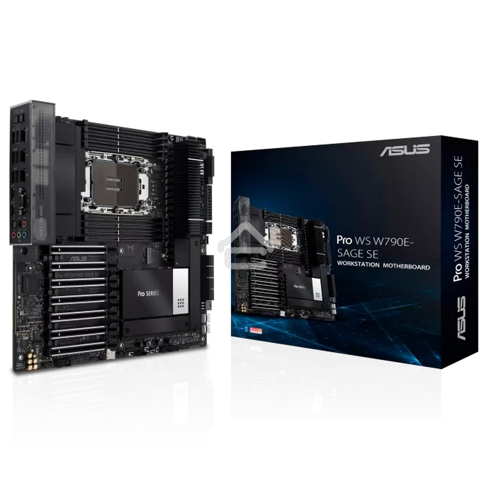 Материнская плата ASUS Pro WS W790E-SAGE SE, LGA4677, Intel W790, 8xDDR5 (ECC), 3xM.2, 2xSlimSAS, 8xSATA, 7xPCIe 5.0, 2x10Gb LAN, 1xUSB 3.2 Gen 2x2 (Type-C), 5xUSB 3.2 Gen 2 (Type-A + Type-C), 2xUSB 2.0, 5x3.5 мм, 7.1, EATX