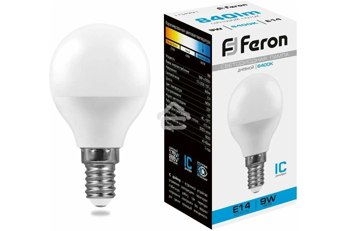 Лампа светодиодная Feron LB-550 9W 230V E14 6400K G45