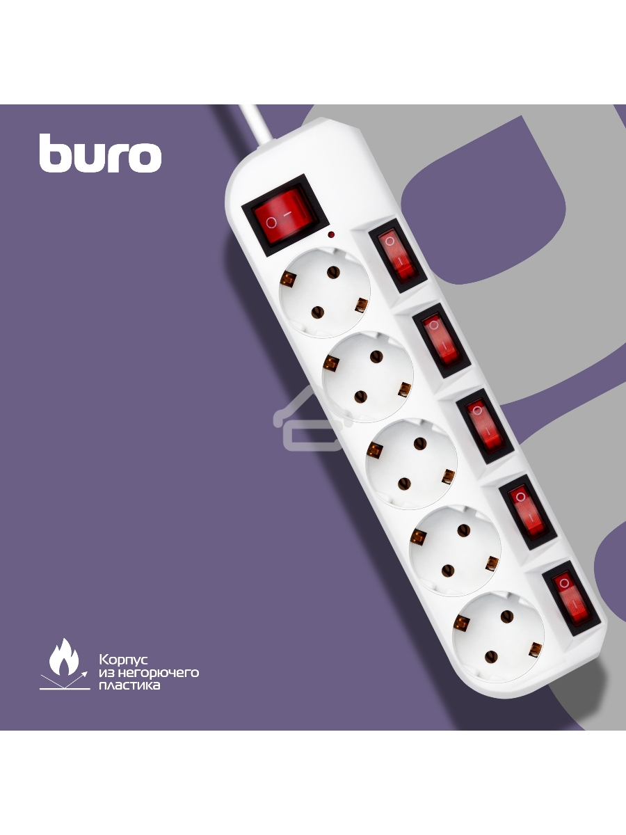 Сетевой фильтр Buro 500SH-3-SW-W 3м (5 розеток) белый (коробка)