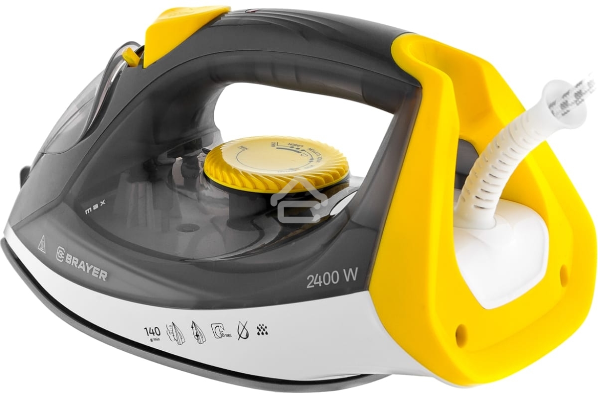 Утюг BRAYER BR4003GY, 2400 Вт, керамическое покрытие, пар 140 г/мин, антикапля, разбрызгивание, 330 мл, самоотчистка