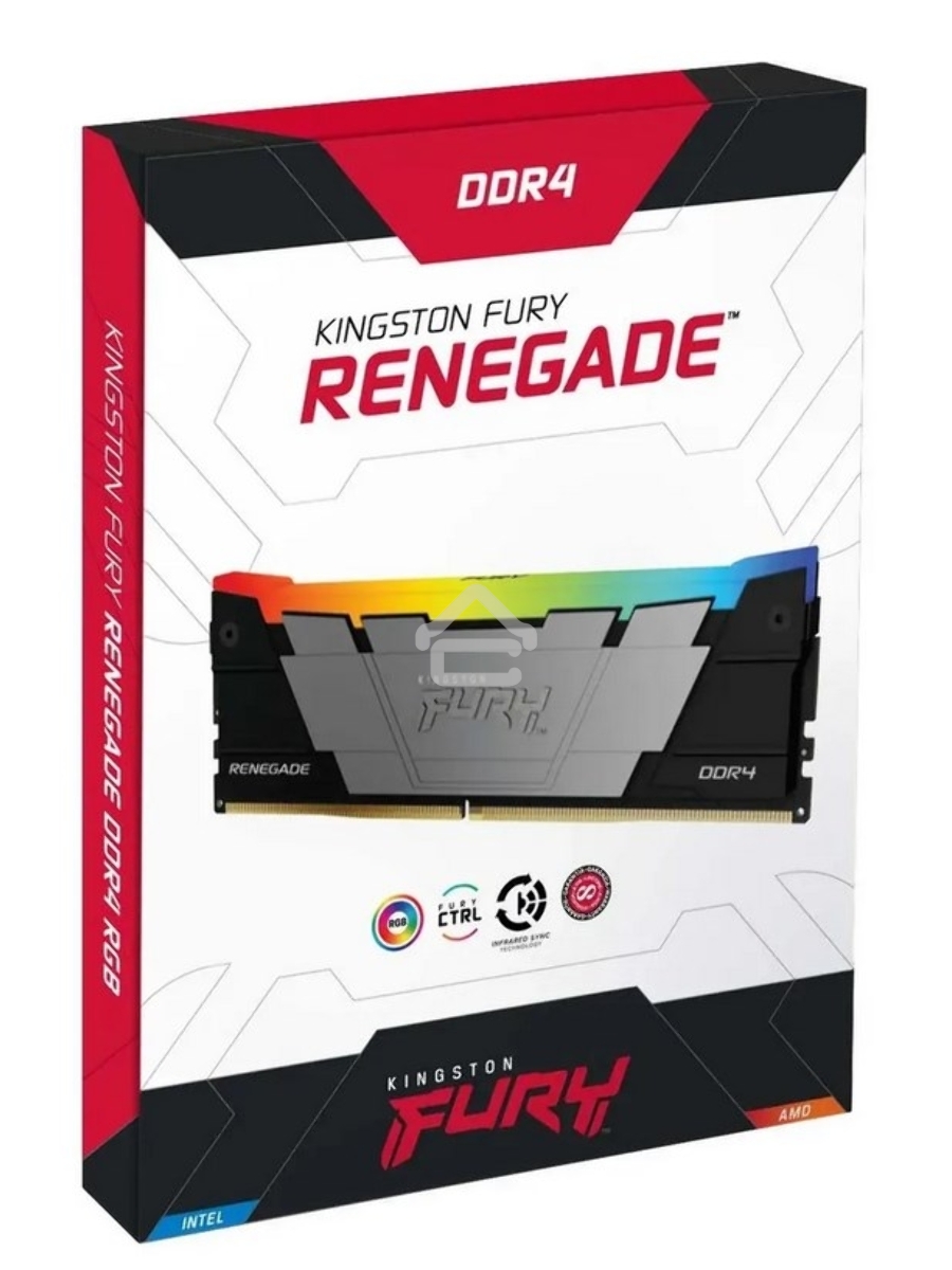 Оперативная память Kingston Fury Renegade, DDR4, 16GB (1x16GB), 3200MHz, CL16, DIMM, с радиатором, RGB, серебристый/черный