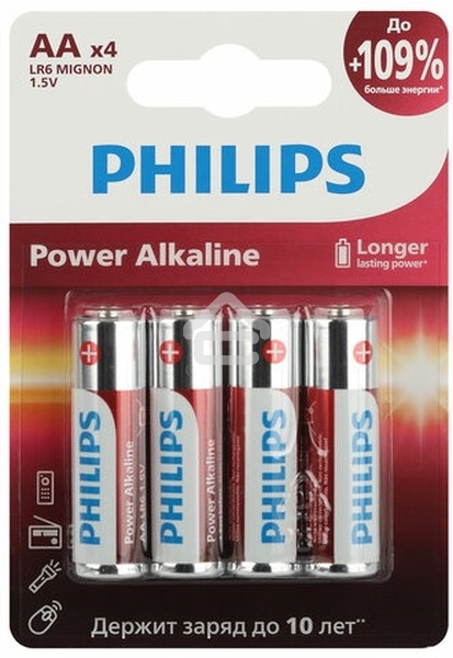 Элемент питания алкалиновый AA/LR6 1.5В Power (блист. 4шт) Philips Б0062746