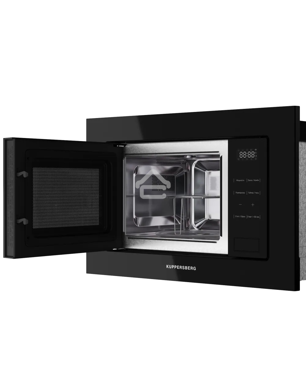 Микроволновая печь встраиваемая Kuppersberg, High-Tech, 20 л, гриль, 5 уровней мощности, 8 автоматических программ, многофункциональный таймер, размораживание, сенсорное управление, блокировка от детей, поворотный стол, черный