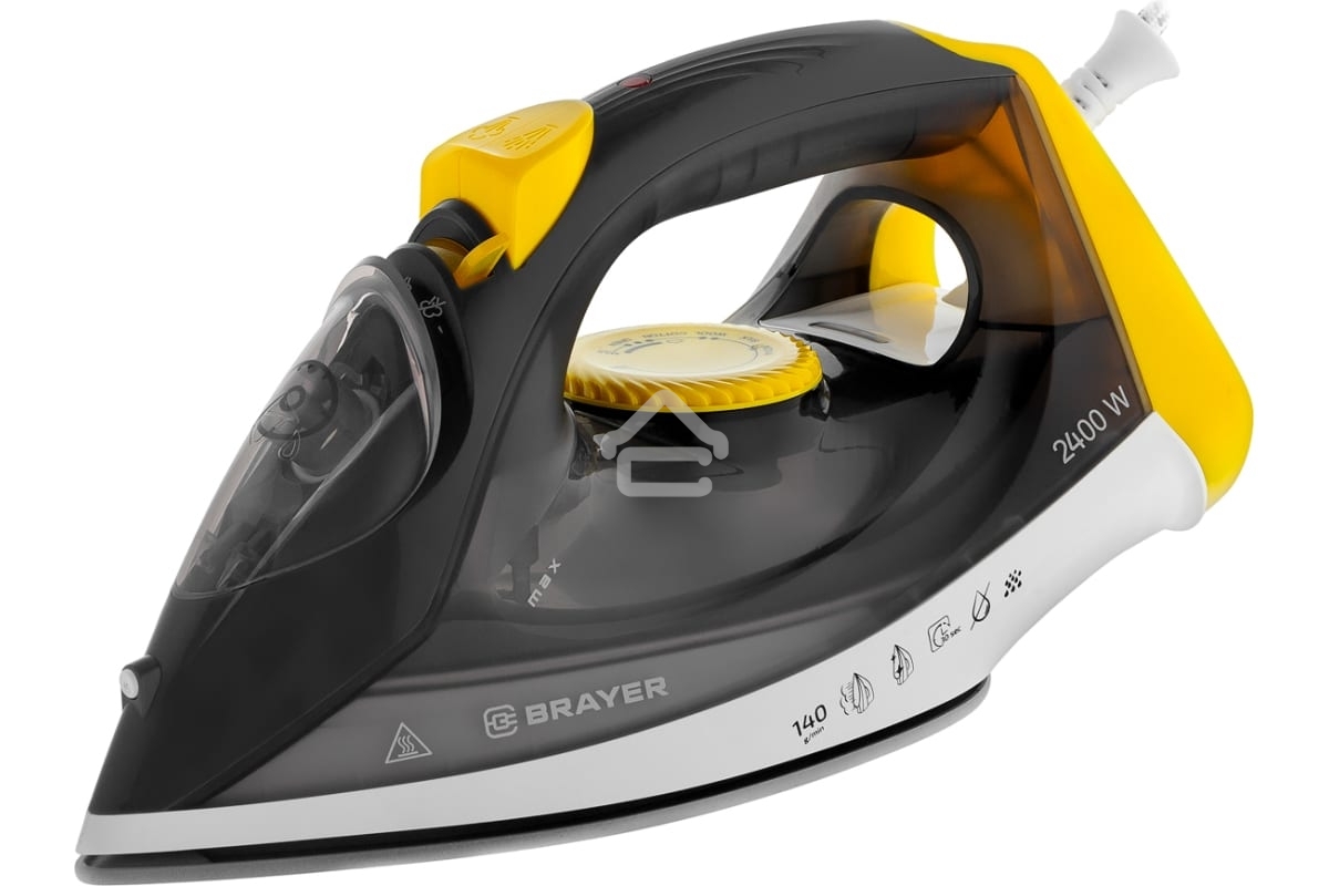 Утюг BRAYER BR4003GY, 2400 Вт, керамическое покрытие, пар 140 г/мин, антикапля, разбрызгивание, 330 мл, самоотчистка