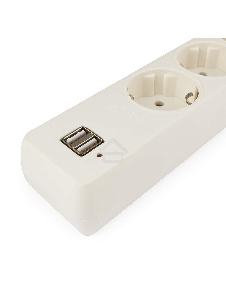 Сетевой фильтр Гарнизон 5р, 10А, 2xUSB, 1.8м, ур.защиты 4, белый, пакет