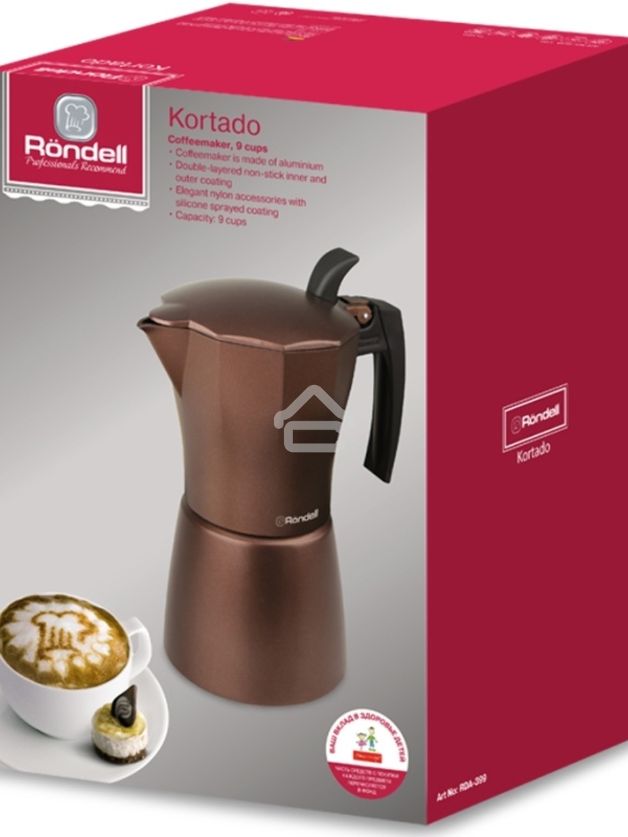 Кофеварка гейзерная Rondell Kortado RDA-399, 0.45л, алюминий, коричневый