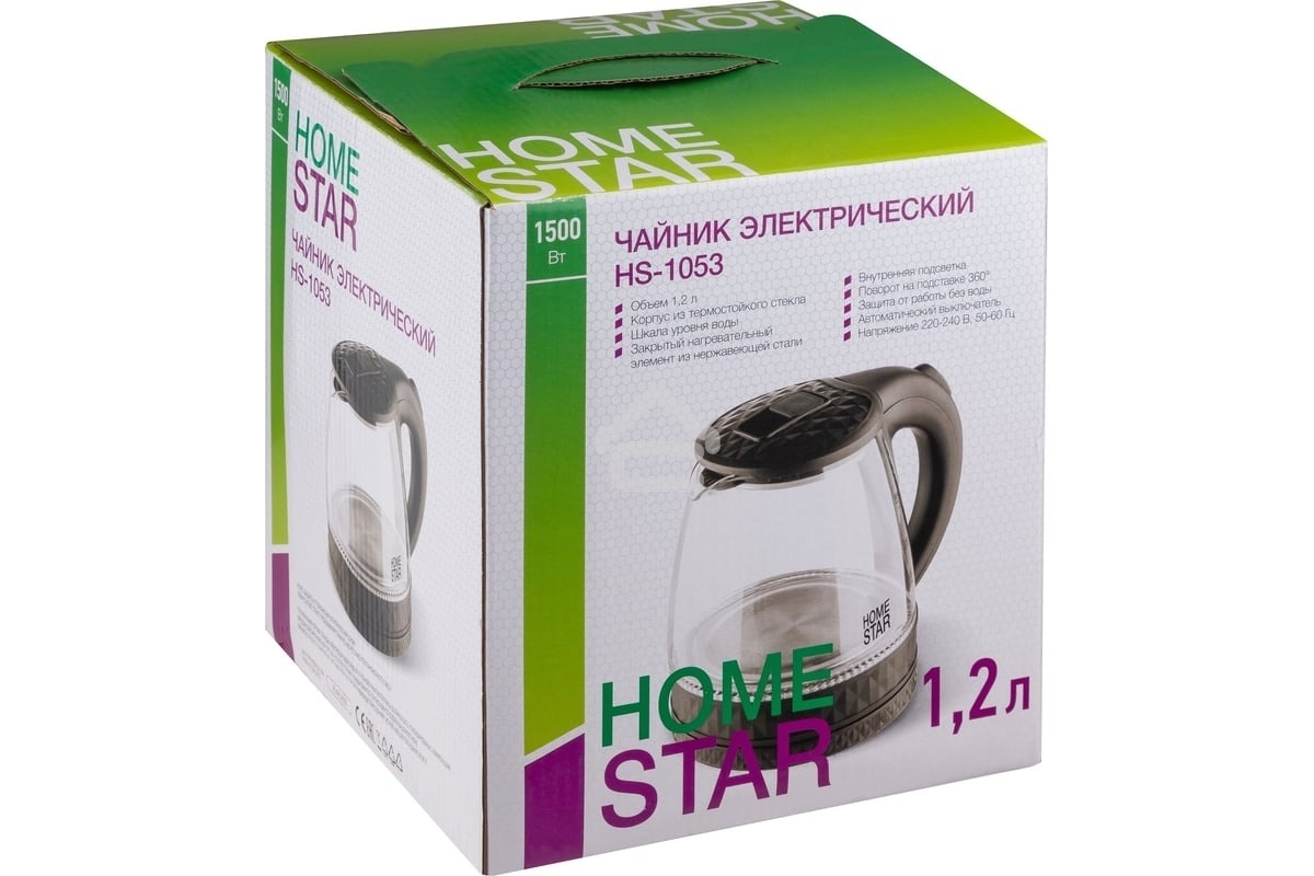 Чайник электрический Homestar HS-1053 1.2 л, стекло/пластик, черный