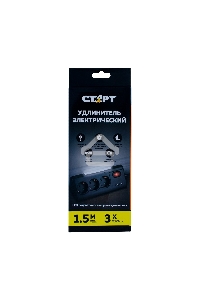 Удлинитель сетевой СТАРТ S 3x1 ZDV 2USB-- 12, 3 розетки, до 16А, 2xUSB, 1.5м, с заземлением, кнопка включения, функцией ночника, защитными шторками от детей, белый
