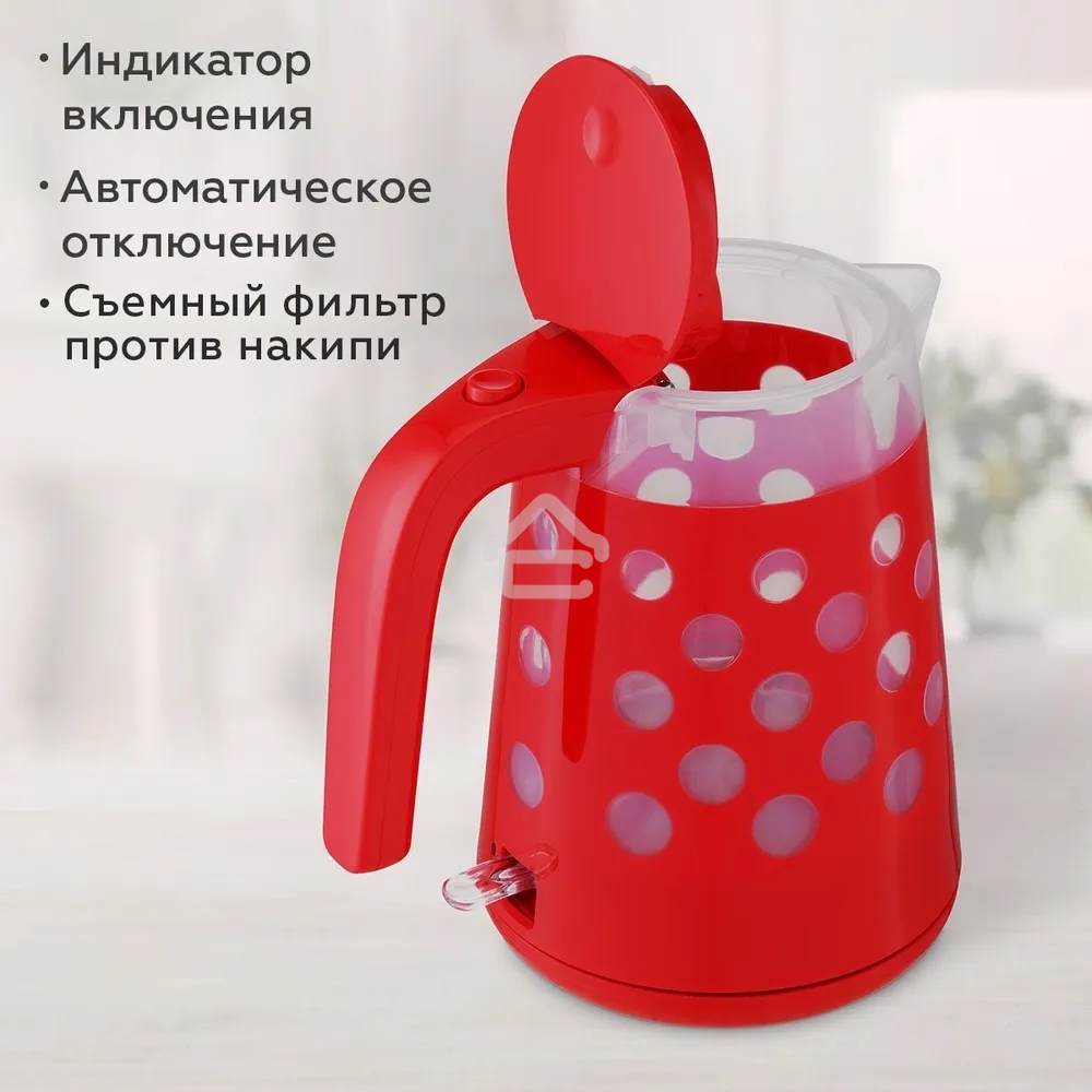 Чайник BQ KT1713P Red. Мощность:2200 Вт, Объем 1,7л, LED подсветка