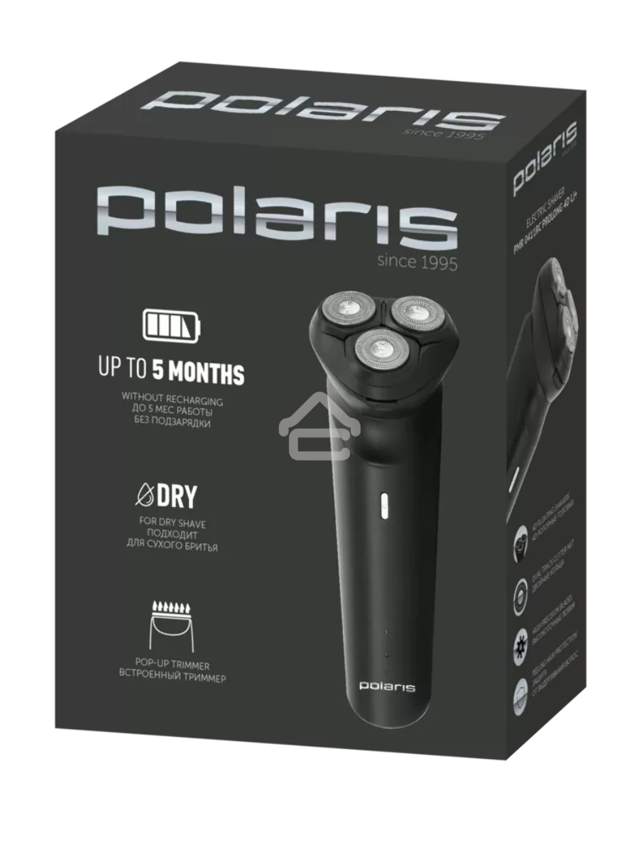 Бритва роторная Polaris PMR 0411RC ProLong 4D Li+ реж.эл.:3 питан.:элек.сеть/аккум. черный