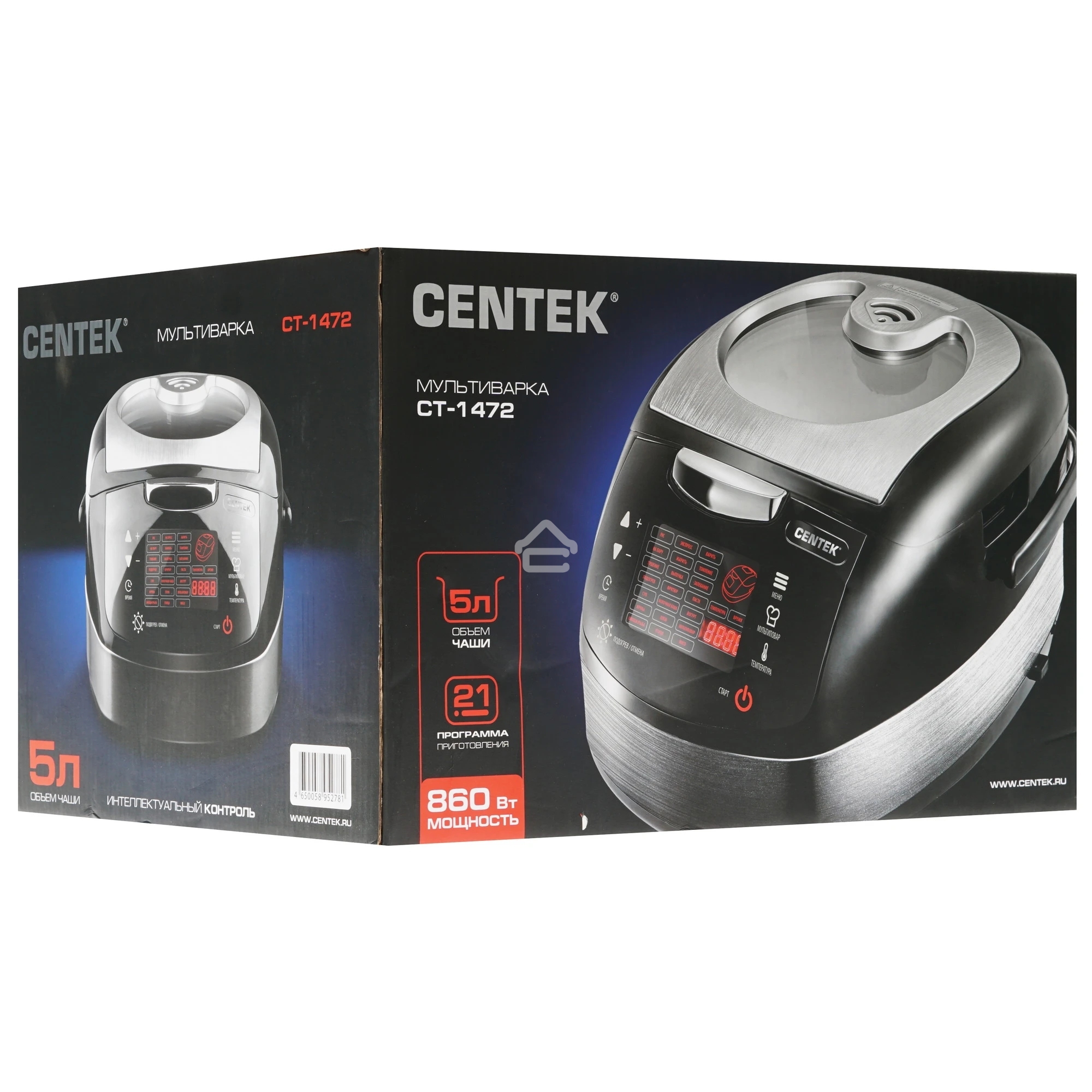 Мультиварка Centek CT-1472 Ceramic черный/сталь, 860 Вт, 5.0 л, LED, 21 программа