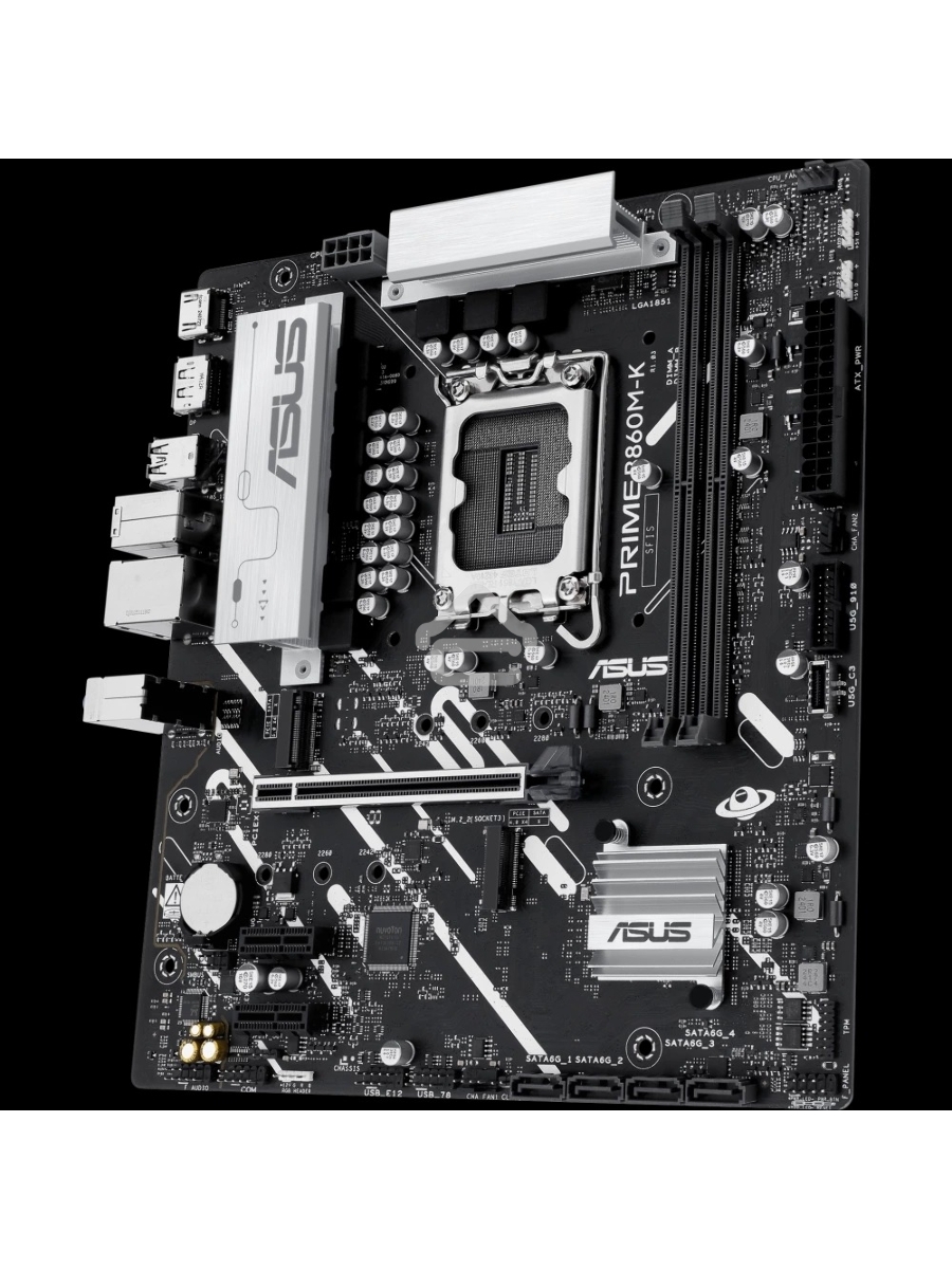 Материнская плата ASUS PRIME B860M-K, LGA 1851, Intel B860, 2xDDR5, 4xSATA, 2xM.2, 1xPCIe 4.0 x16, 2xPCIe 4.0 x1, 1xHDMI, 1xDP, 1x 2.5Gb LAN, 1xUSB-A 10Gbps, 3xUSB-A 5Gbps, 3xUSB-A 2.0, 3x3.5 мм, 7.1, mATX