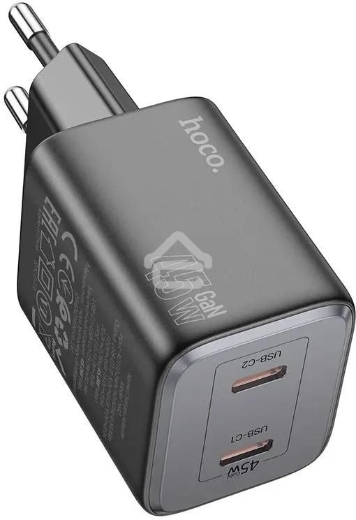 Сетевое зарядное устройство Hoco N42 Elogiado 45W 3A+2.25A (PD+QC+AFC) 2xUSB type-C универсальное черный