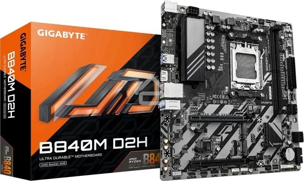 Материнская плата Gigabyte B840M D2H, AM5, AMD B840, 2xDDR5, 4xSATA, 2xM.2, 1xPCIe 4.0 x16, 1xPCIe 3.0 x4, 1xHDMI, 1x2.5Gb LAN, 2xUSB-A 5Gbps, 8xUSB-A 2.0, 3x3.5 мм, 7.1, mATX