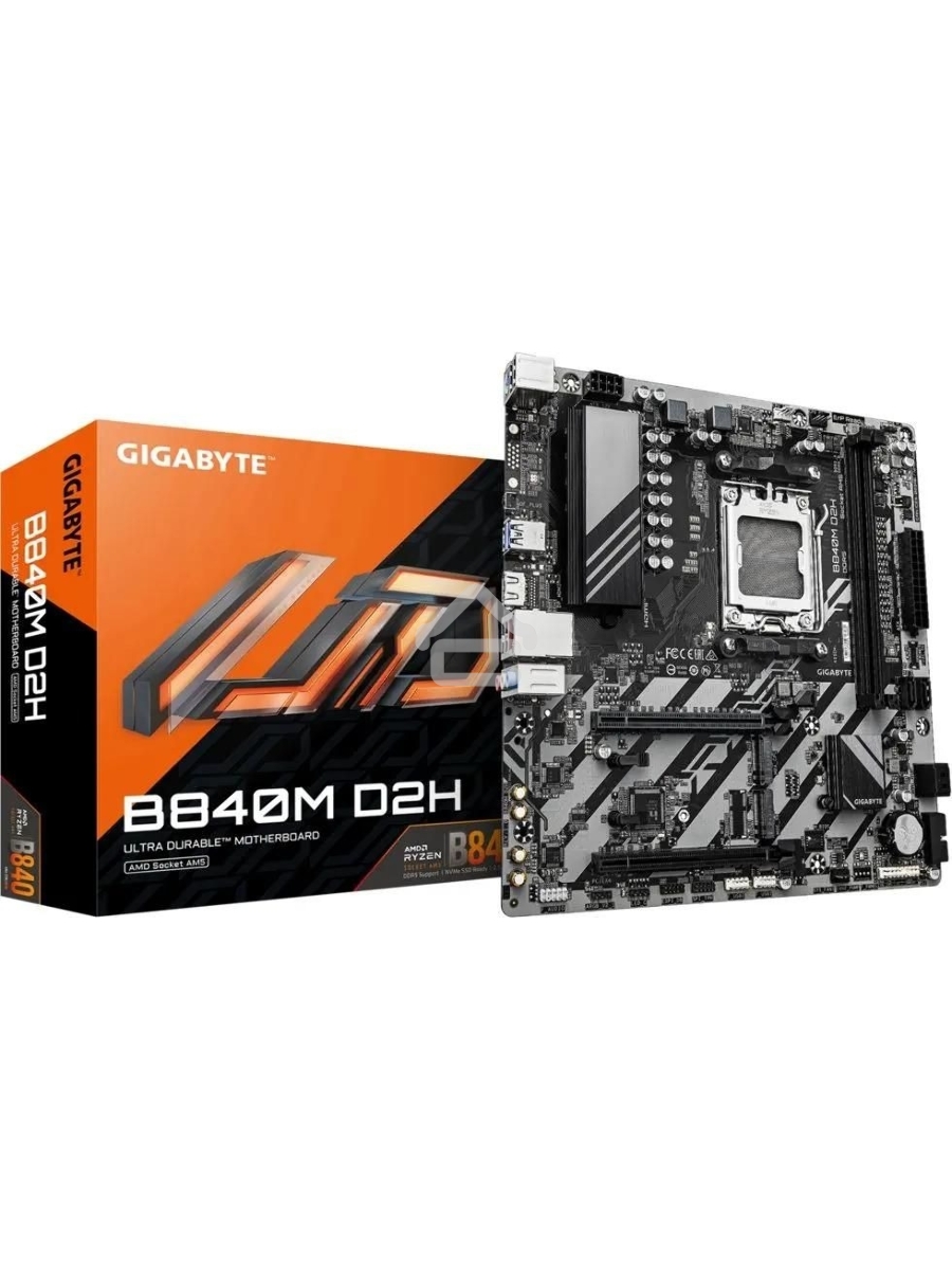 Материнская плата Gigabyte B840M D2H, AM5, AMD B840, 2xDDR5, 4xSATA, 2xM.2, 1xPCIe 4.0 x16, 1xPCIe 3.0 x4, 1xHDMI, 1x2.5Gb LAN, 2xUSB-A 5Gbps, 8xUSB-A 2.0, 3x3.5 мм, 7.1, mATX