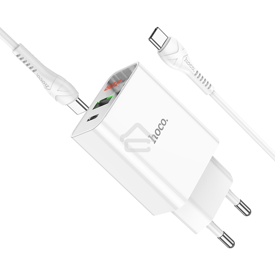 Сетевое зарядное устройство HOCO (6931474769824) C100Aaa 1USB+1Type-C 3.0A QC3.0 PD 20W, White