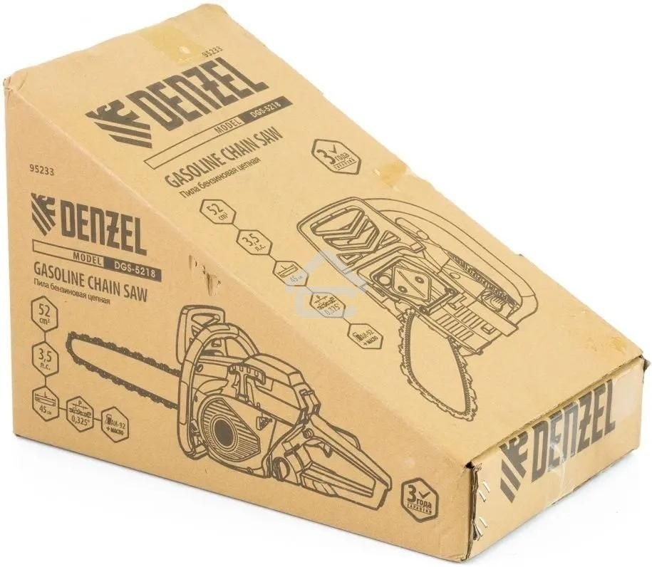 Пила цепная бензиновая Denzel DGS-5218, шина 45 см, 52см3, 3,5 л.с., шаг 0,325, паз 1,5 мм,