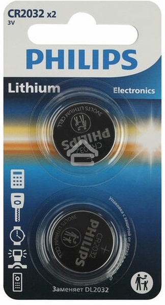 Элемент питания литиевый CR2032 (блист. 2шт) Philips Б0062716