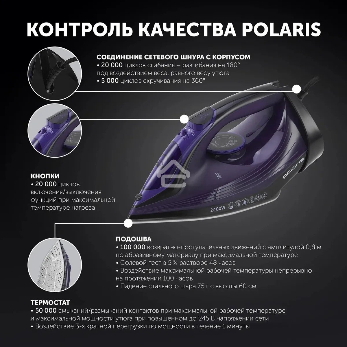 Утюг Polaris PIR2487AK 3m черный/фиолетовый 2400Вт