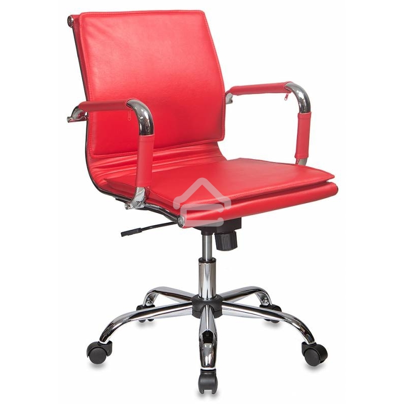 Кресло руководителя Бюрократ CH-993-Low/Red красный, низкая спинка, искусственная кожа, крестовина хромированная