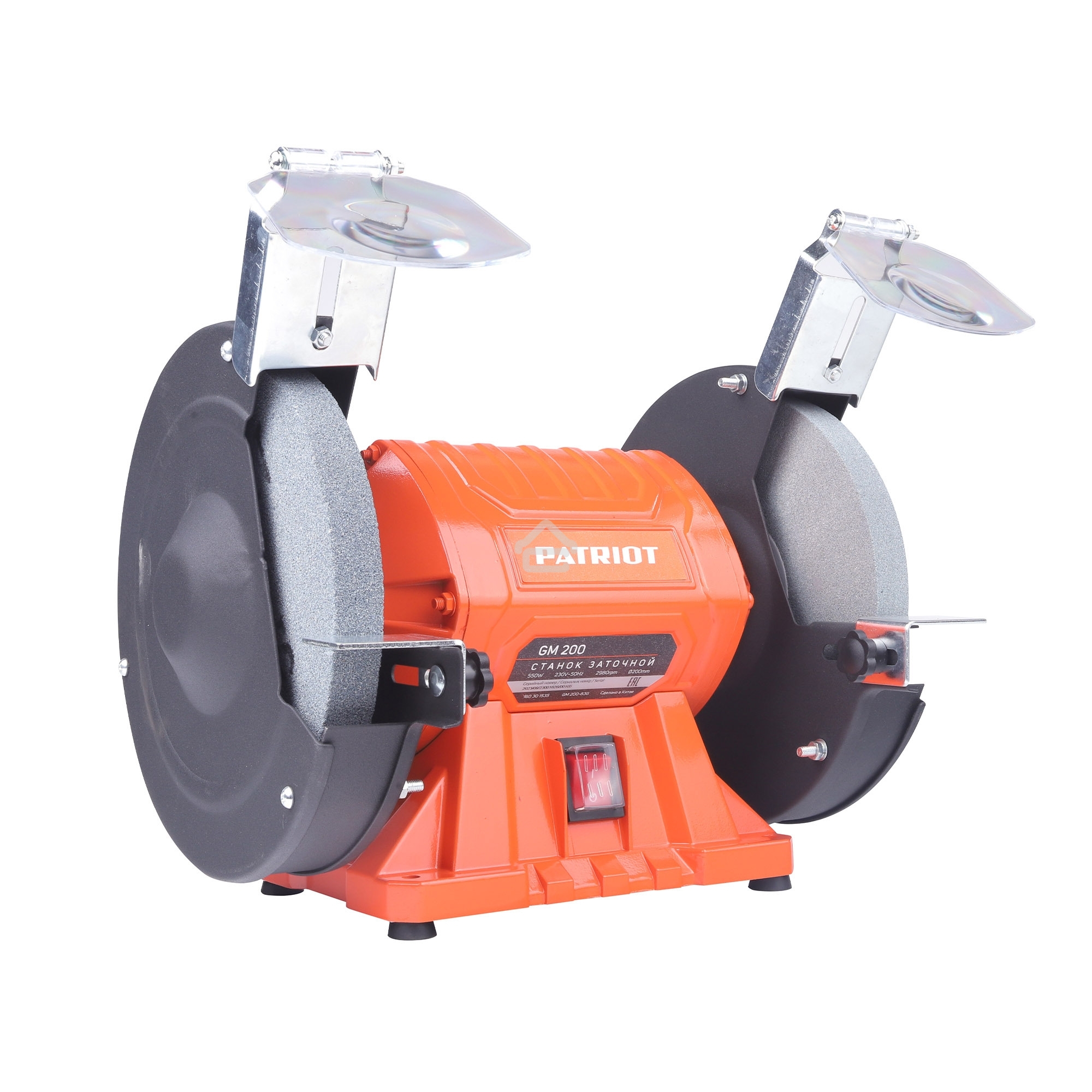 Станок заточной PATRIOT Expert GM 200, 550Вт, 2980об/мин, 200мм диск, А36/А60 зерн, посадочный 16 мм, асинхронный, адаптер на круги 32 мм
