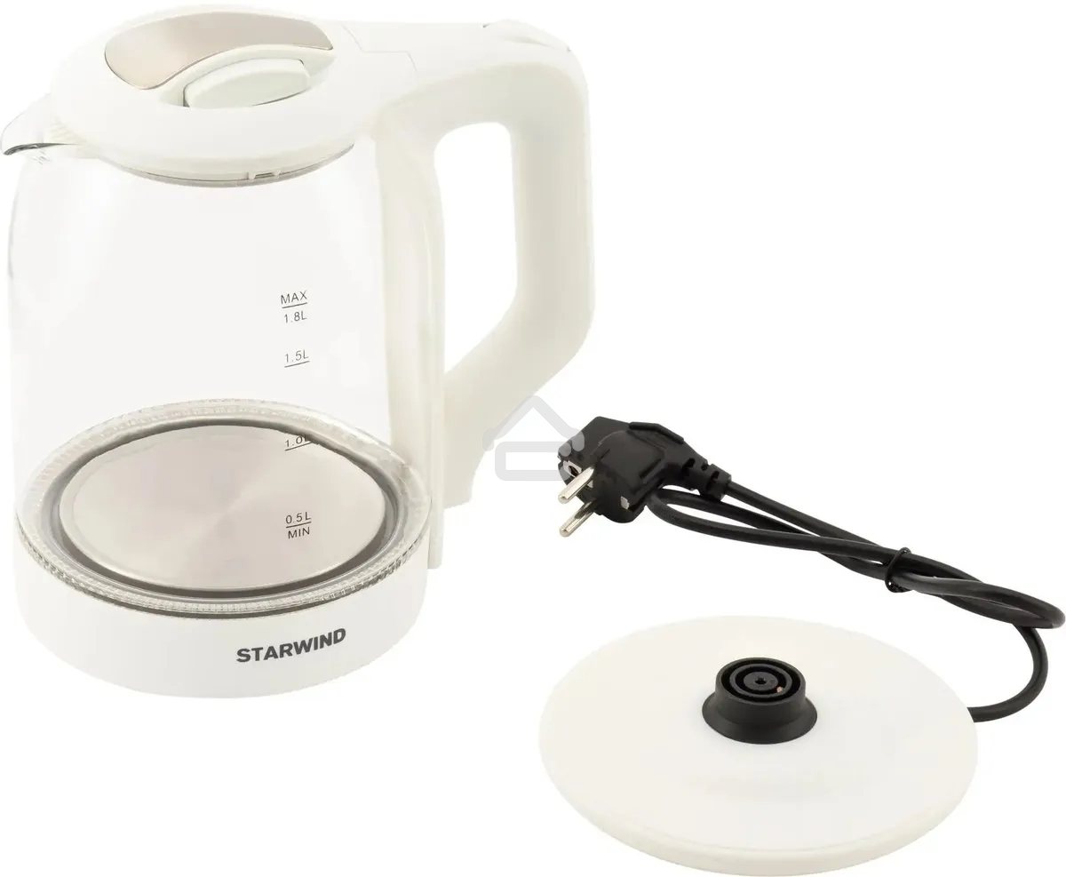 Чайник электрический StarWind SKG1056 1.8 л, 2000 Вт, белый/прозрачный