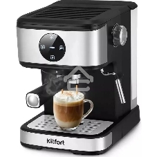 Кофеварка рожковая Kitfort КТ-7224 нержавеющая сталь/черный, исп. кофе - молотый, 1.5 л, 1100 Вт, 15 Бар.