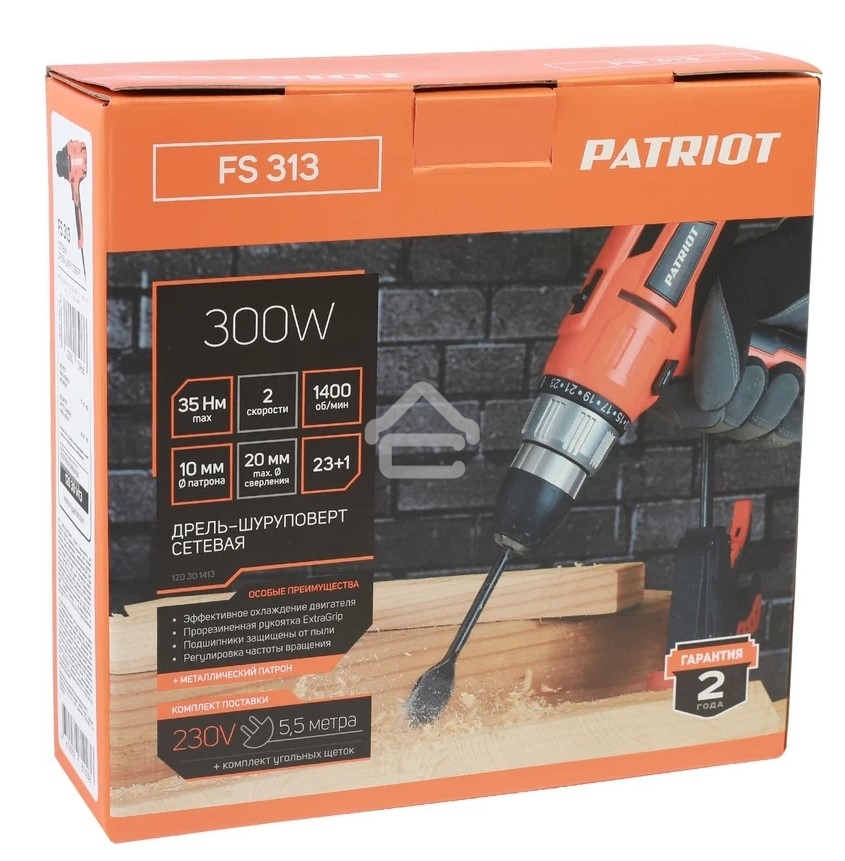 Дрель-шуруповерт сетевой Patriot FS 313, Сетевая, 300 Вт