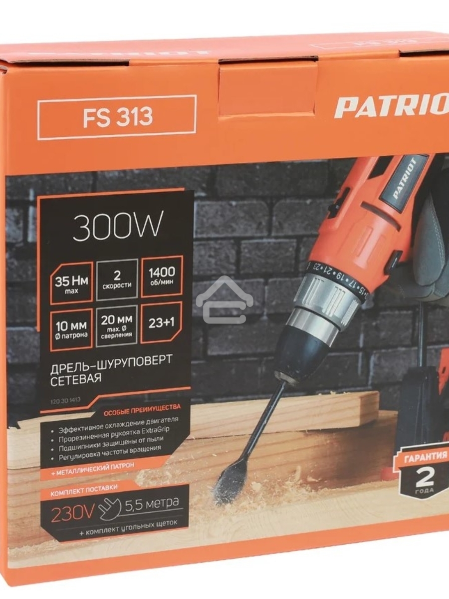 Дрель-шуруповерт Patriot FS 313, Сетевая, 300 Вт