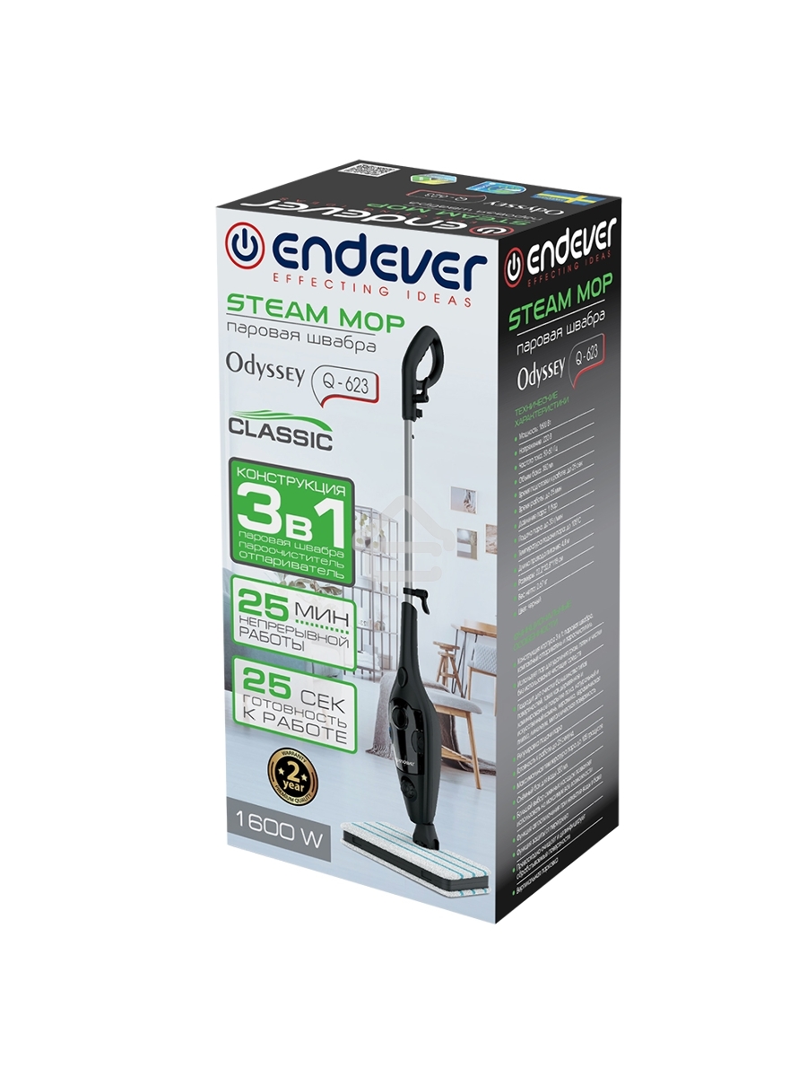 Паровая швабра Endever Odyssey Q-623 черный, 1600 Вт, 0,35 л