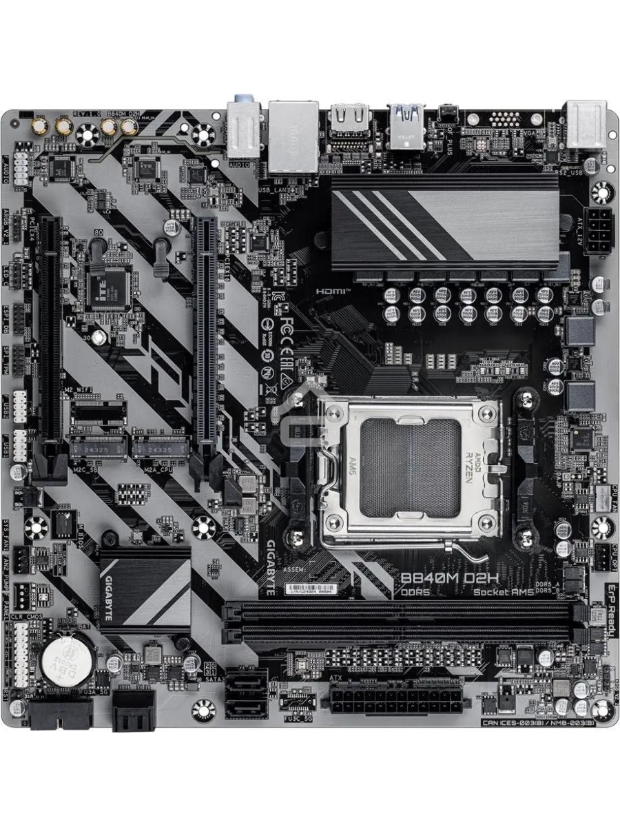Материнская плата Gigabyte B840M D2H, AM5, AMD B840, 2xDDR5, 4xSATA, 2xM.2, 1xPCIe 4.0 x16, 1xPCIe 3.0 x4, 1xHDMI, 1x2.5Gb LAN, 2xUSB-A 5Gbps, 8xUSB-A 2.0, 3x3.5 мм, 7.1, mATX