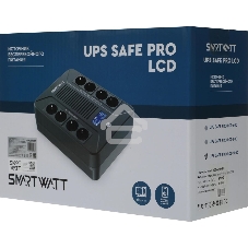 Источник бесперебойного питания SMARTWATT UPS SAFE PRO LCD 1000 черный 1000/600 ВА/Вт, напольный/настенный, линейно-интерактивный, LCD дисплей, Shuko CEE7/4 - 8 шт. (4 шт. с резервным питанием, 4 шт. - сетевой фильтр)
