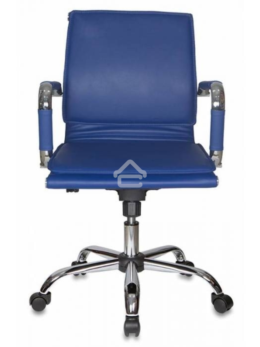 Кресло руководителя Бюрократ CH-993-Low/blue синий, низкая спинка, искусственная кожа, крестовина хромированная