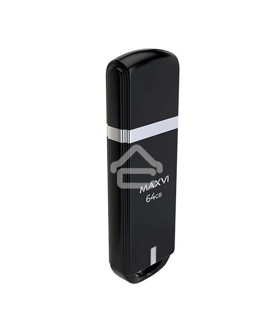 Флешка USB R/W Maxvi P3 64GB USB 2.0 black, монолит с колпачком, ABS пластик