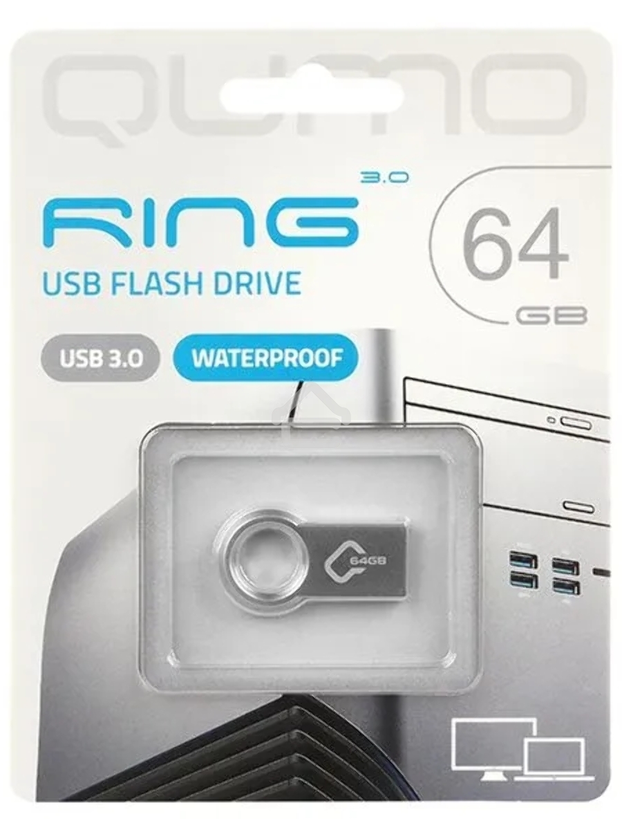 Флеш диск QUMO 64GB Ring USB 3.0 цвет корпуса металлик(QM64GUD3-Ring)
