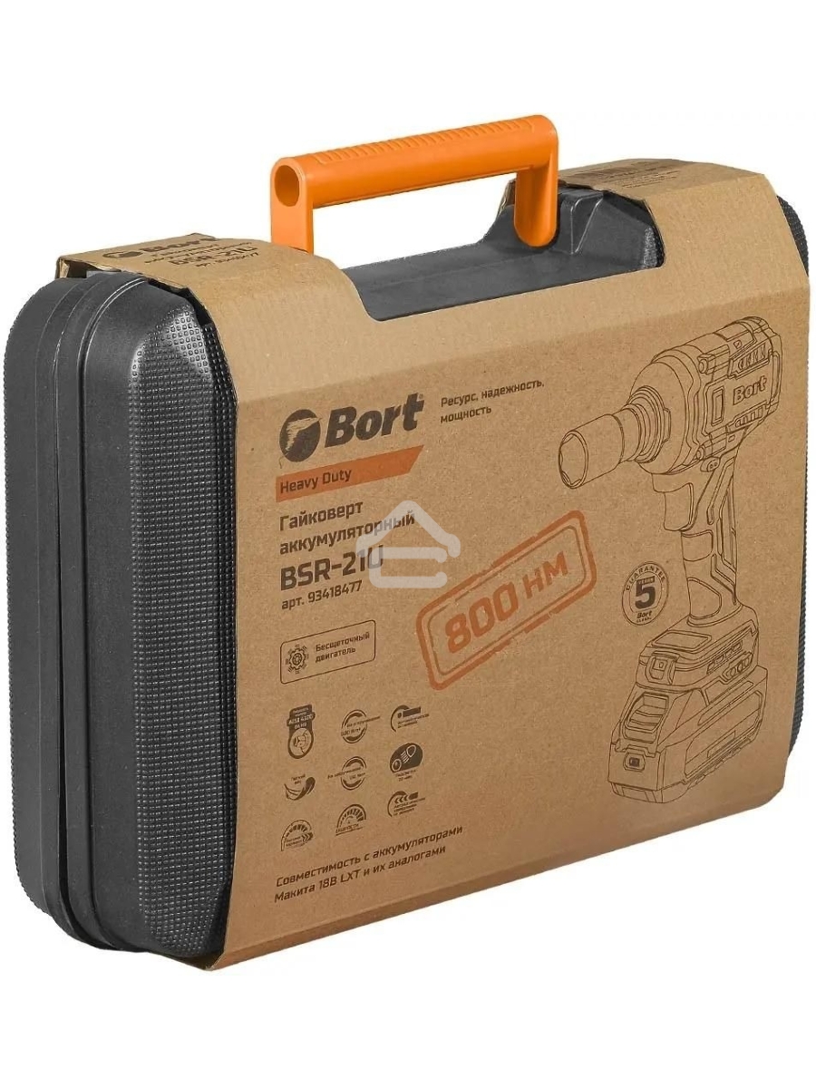 Гайковерт аккумуляторный Bort BSR-21U (2х4АЧ+ЗУ) [93418477] { 800 Нм, 0-2700 об/мин, акб Li-Ion, аккумуляторная система Makita 18V LXT 18 В, вес 1.4 кг }