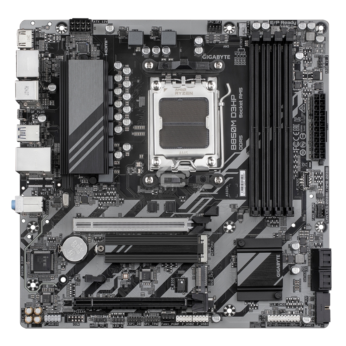 Материнская плата Gigabyte B850M D3HP, AM5, AMD B850, 4xDDR5, 4xSATA, 2xM.2, 1xPCIe 5.0 x16, 1xPCIe 3.0 x4, 1xHDMI, 2xDP, 1x 1Gb LAN, 3xUSB-A 3.2 Gen 1, 2xUSB-A 2.0, 1xUSB-C 3.2 Gen 1, 3x3.5 мм, 7.1, mATX
