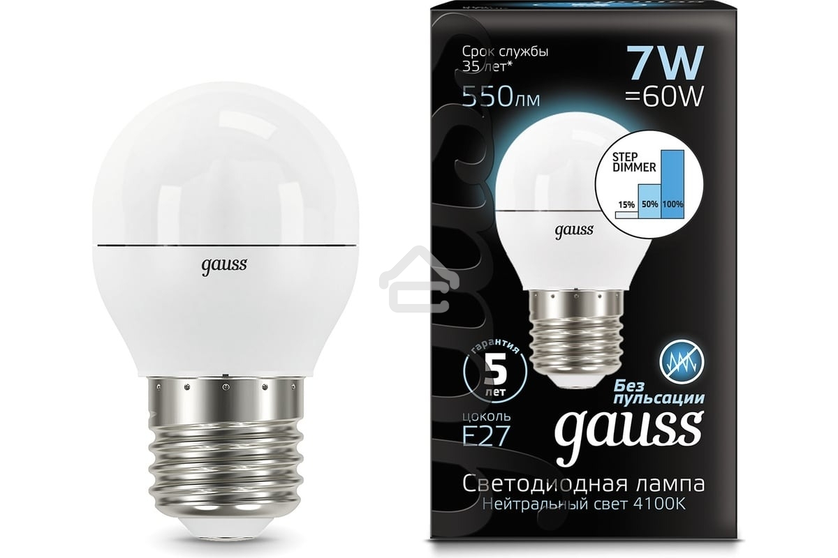 Лампа светодиодная Gauss LED Globe 7Вт E27 4100К step diммable (диммир.)